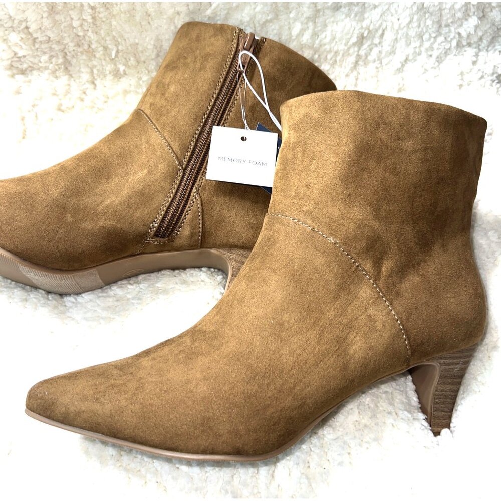 Brown Suede Pointed-Toe Ankle Boots With Memory Foam & Side Zipper Size 7.5 - Picture 4 of 4